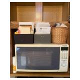 Microwave, Recipe Boxes, cabinet Contents