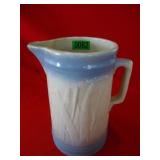 9" Blue and White Cattail Stoneware pitcher