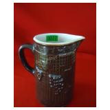 8" Brown Stoneware Pitcher with grapes