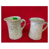 2 Blue & Yellow Spongeware Stoneware Pitchers