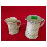 Pair of Yellow & Blue Spongeware Pitchers