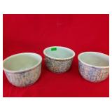 Set of 3 7" Blue & Orange Stoneware Bowls