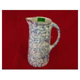 9.5" Blue & White Spongeware- Flower Embossed