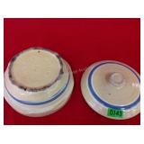 Pair of Blue & White Striped Bowls w/ lids