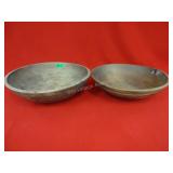 Pair of Walnut Wooden Bowls 14" Across