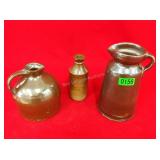 3 Brown Stoneware Pitchers