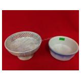 8" Marble Fruit Bowl & 7" Blue Stoneware Bowl