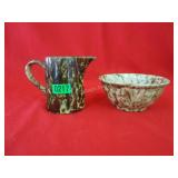 2 Spongeware Pieces- 4.5" Pitcher, 6" w/ Bowl
