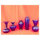 5 Cobalt Blue Vases