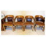4 Solid Oak Chairs with Leather