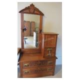 Antique Oak Bi-Level Dresser with Mirror