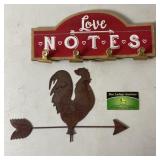 Love Notes Sign & Metal Rooster