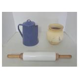 Pitcher, Painted Vase, & Rolling Pin