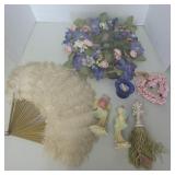 Feather Fan, Wreath, & Assorted Figurines