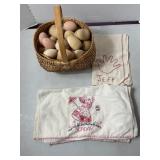 Assorted Lines & Wicker Basket w/ Wood Eggs