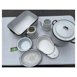 Assorted Black Ring Enamel Ware in Tote w/ Lid