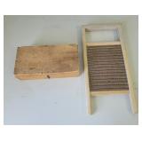 Vintage Wooden Box and Washboard