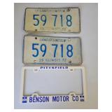 Vintage 1972 License Plates w/ Plate Cover