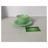 Vintage Green Glass Saucer and Tea cup
