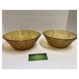 2 Amber Glass bowls 8.5"
