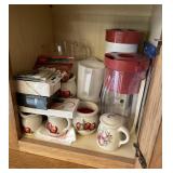 Pitchers, Candle Holders, & Contents of Cabinet