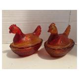 Amberina Glass Chicken On Nest
