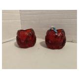 Red Glass Owl Tea Light Holders