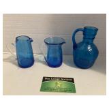 (3pc) Blue Vintage Decorative Cracked Glass