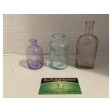 (3pc) Vintage Decorative Colored Glass Bottles
