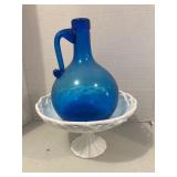 Blue Glass Jar & Pedestal