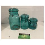 (3) Blue Ball Jar Decorative Set