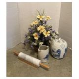 Blue Painted Pottery, Flower Arrangement & More