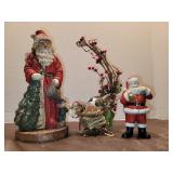 Christmas Decor & (2) Santa Figurines