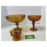 Amber Glass Pedestal Bowls