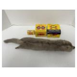 Empty Shotgun Shell Boxes &  Animal pelt