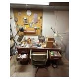 Wooden Desk & Contents