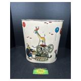 Vintage Tin Circus Themed Trash Can