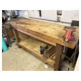 Wooden workbench with 2 wood vice & Craftsman Vice