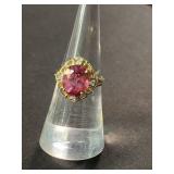 14K ring with Pink & White stones