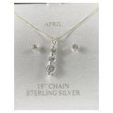 Sterling Silver Necklace & Earrings Birthday Set