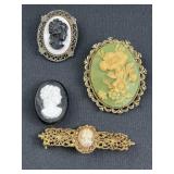 4 Cameo Brooches / Pendants