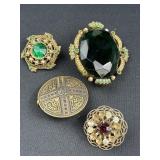 4 Vintage Brooches / Pendants