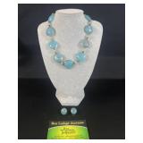 Glass bead necklace and clip on earring set