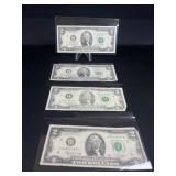 (4) Green Seal 2 Dollar Bill