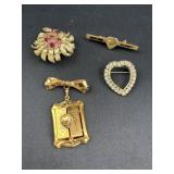 4 vintage Brooches / Pendants  - 1 is a locket