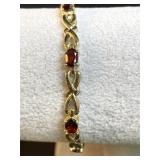 Sterling Silver Bracelet with Red stones