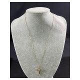 10K White Stones Cross Necklace