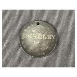 1834 Half Dollar with hole and Keller printed over