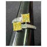 Sterling Silver Ring yellow & white CZ stones