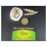 3 Gold tone Brooches / Pendants